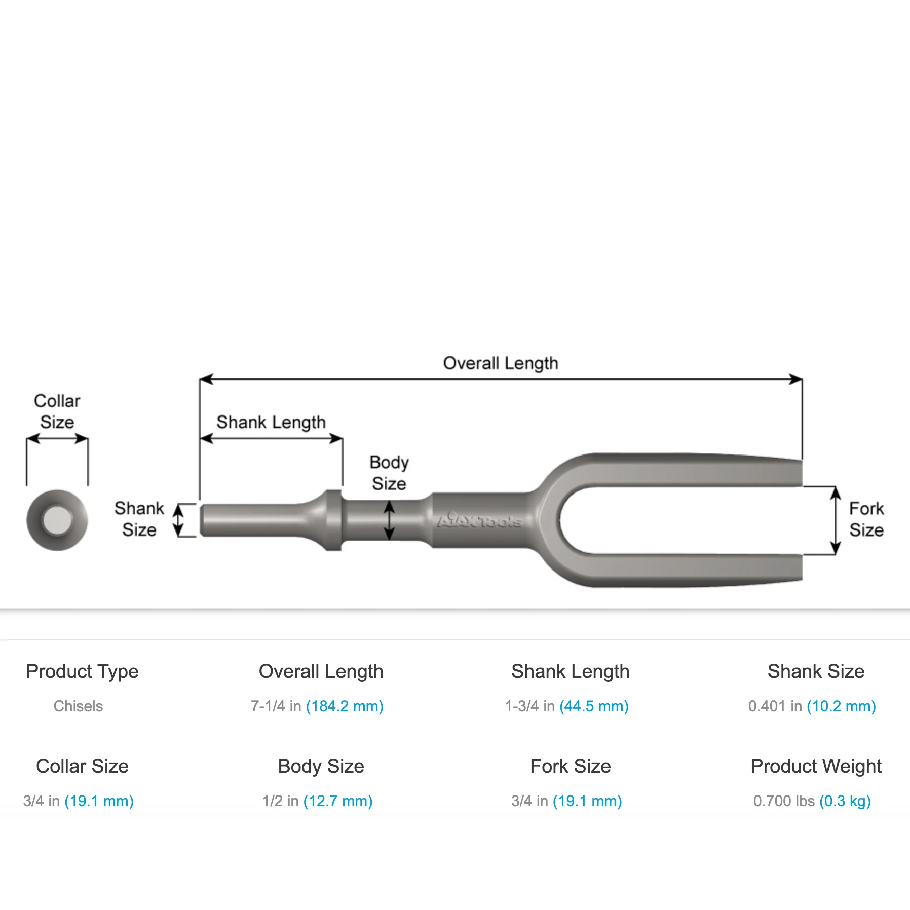 Ajax Tools A903-3/4 - Ball Joint & Tie Rod Separator Chisel, 7-1/4" Length; 3/4" Fork - Image 2