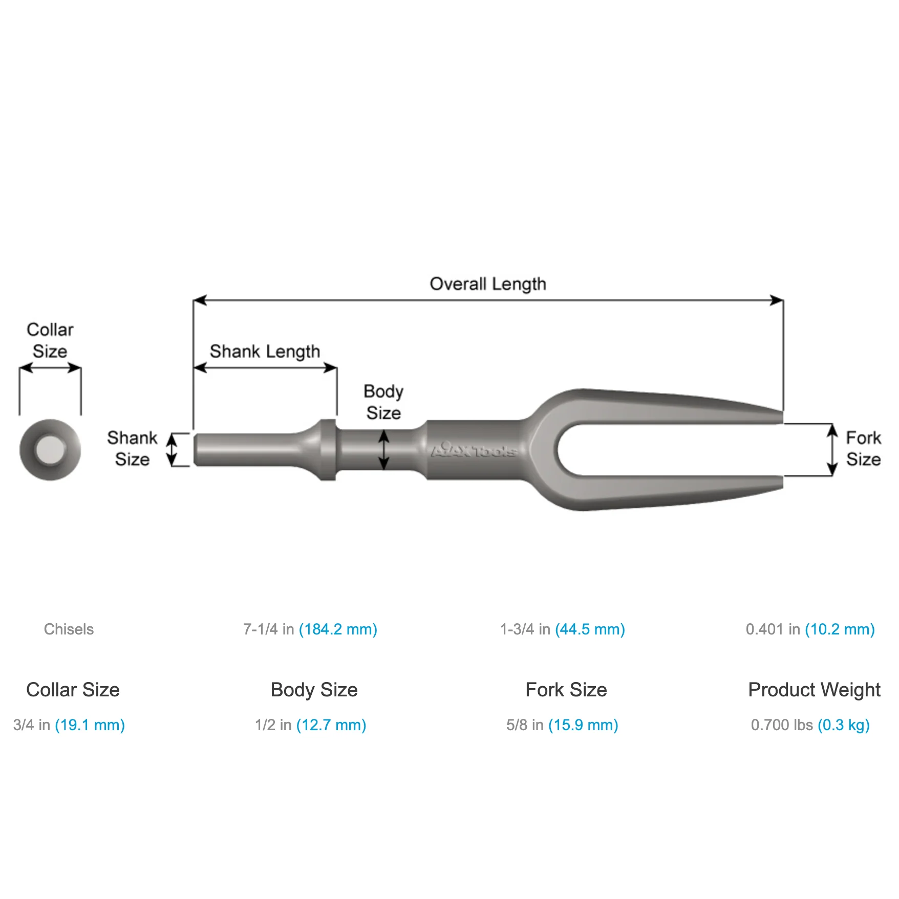 Ajax Tools A903-5/8 Ball Joint & Tie Rod Separator Chisel, 7-1/4" Length; 5/8" Fork - Image 2