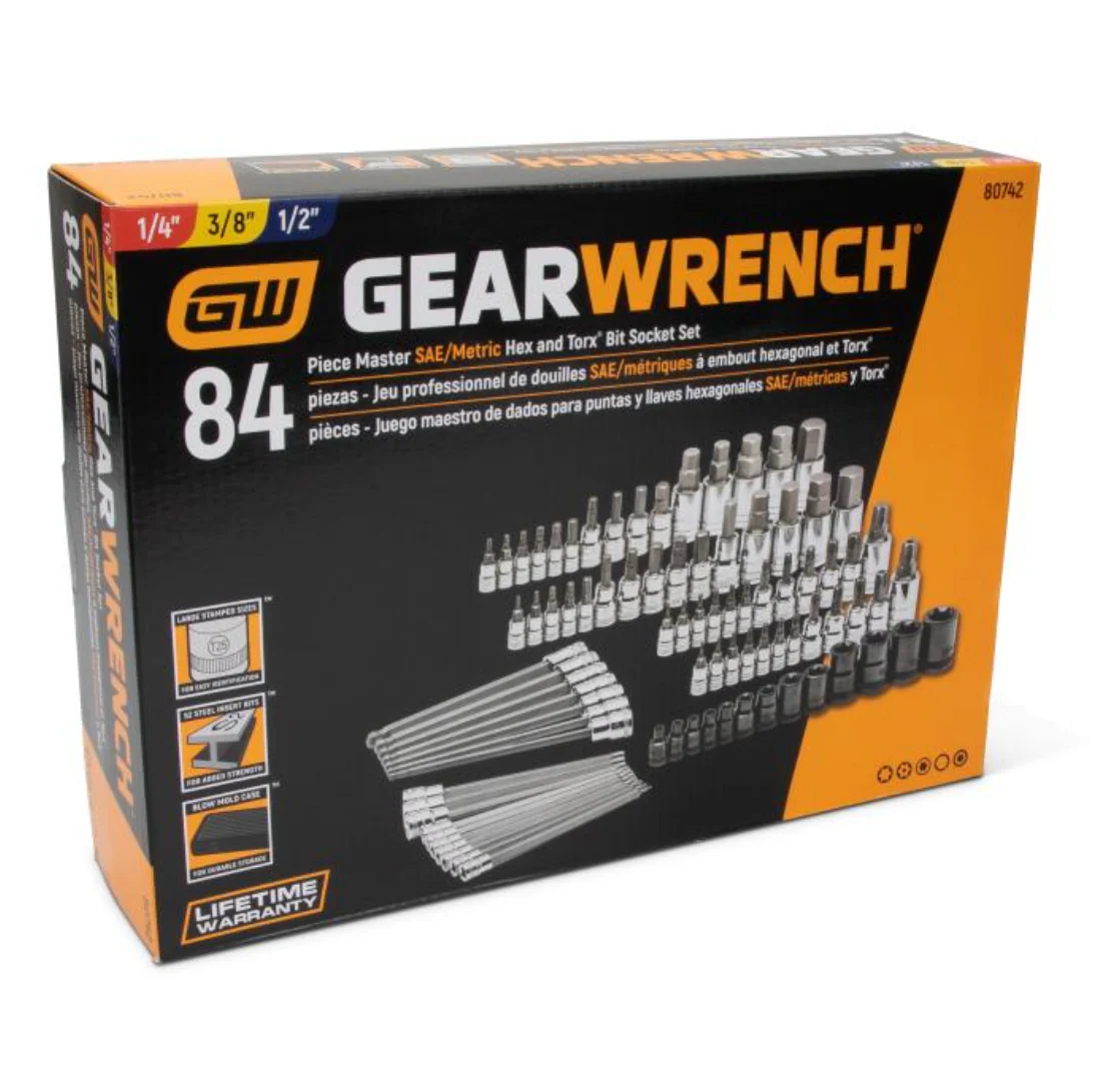 GearWrench 80742 - 84pc. 1/4", 3/8" & 1/2" Drive Hex/Ball End Hex/Tamper Proof Torx®/External Torx®/Torx® SAE/Metric Bit Set - Image 7