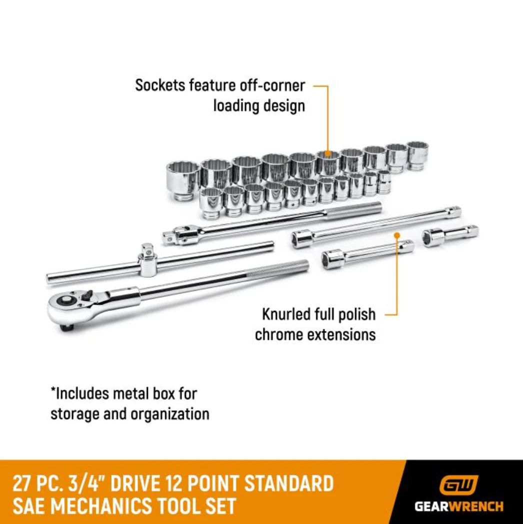 GearWrench 80880 - 27 Piece 3/4" Drive 12 Point Standard SAE Mechanics Tool Set - Image 3