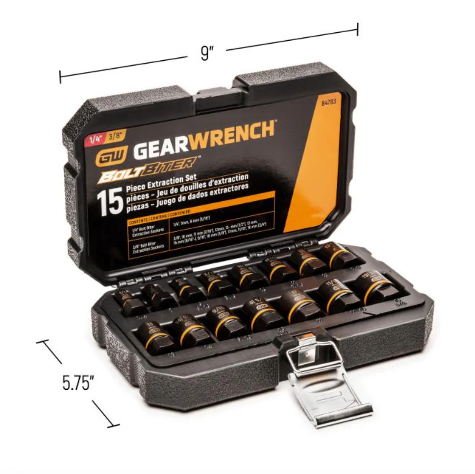 GearWrench 84783 - 15 Piece 1/4" & 3/8" Drive Bolt Biter™ Impact Extraction Socket Set - Image 3