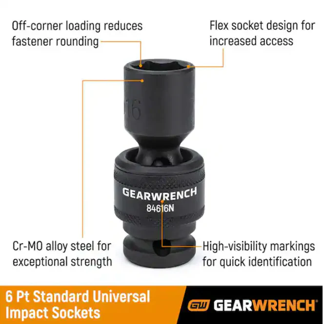 GearWrench 84939N 15 Piece 1/2" Drive 6 Point Standard Universal Impact Metric Socket Set - Image 4