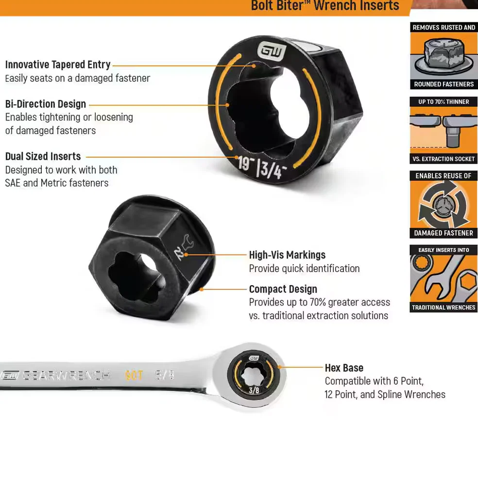 GearWrench 86190 - 5 Piece Bolt Biter™ SAE Wrench Insert Set - Image 4