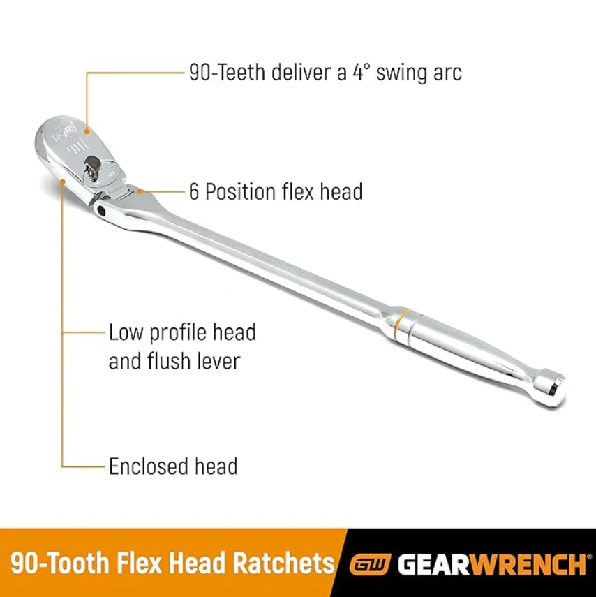 GearWrench 86520 - 18 Piece 1/4" 90-Tooth Ratchet & Drive Tool Set with Foam Storage Tray - Image 3