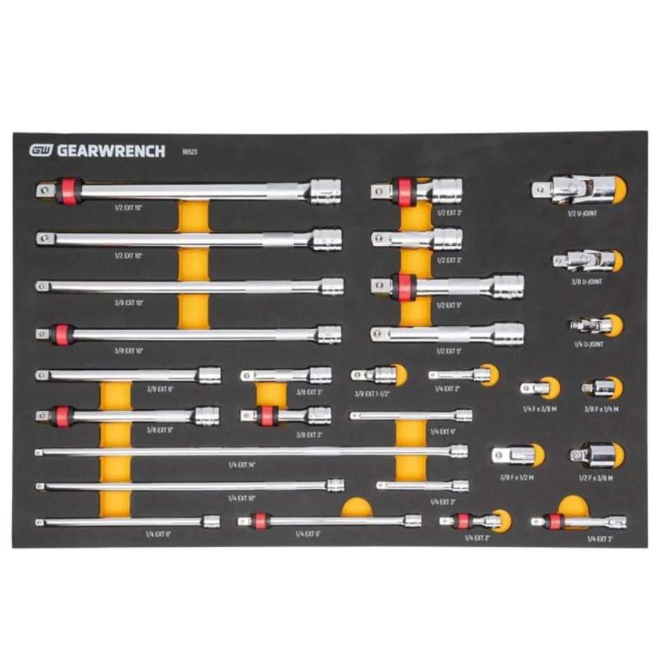 GearWrench 86523- 29 Piece 1/4", 3/8", 1/2" Drive Master Chrome Drive Tool Accessories Set with Foam Storage Tray - Image 2
