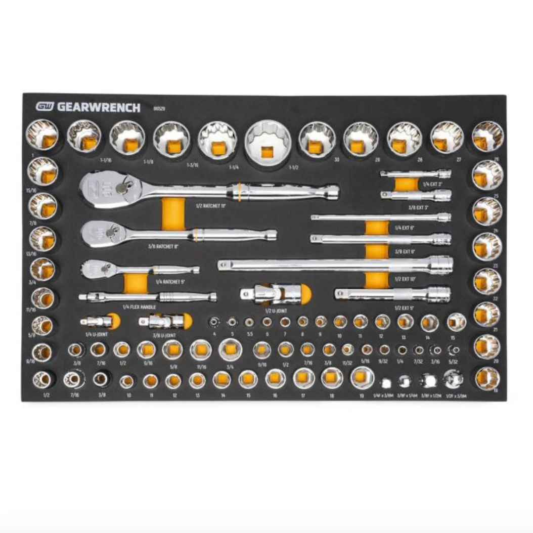 GearWrench 86529 - 83 Piece 1/4", 3/8", & 1/2" 90-Tooth SAE/Metric Mechanics Tool Set with Foam Storage Tray