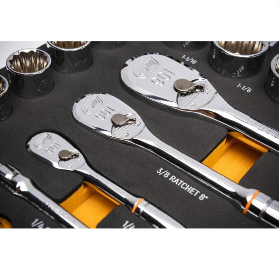 GearWrench 86529 - 83 Piece 1/4", 3/8", & 1/2" 90-Tooth SAE/Metric Mechanics Tool Set with Foam Storage Tray - Image 5