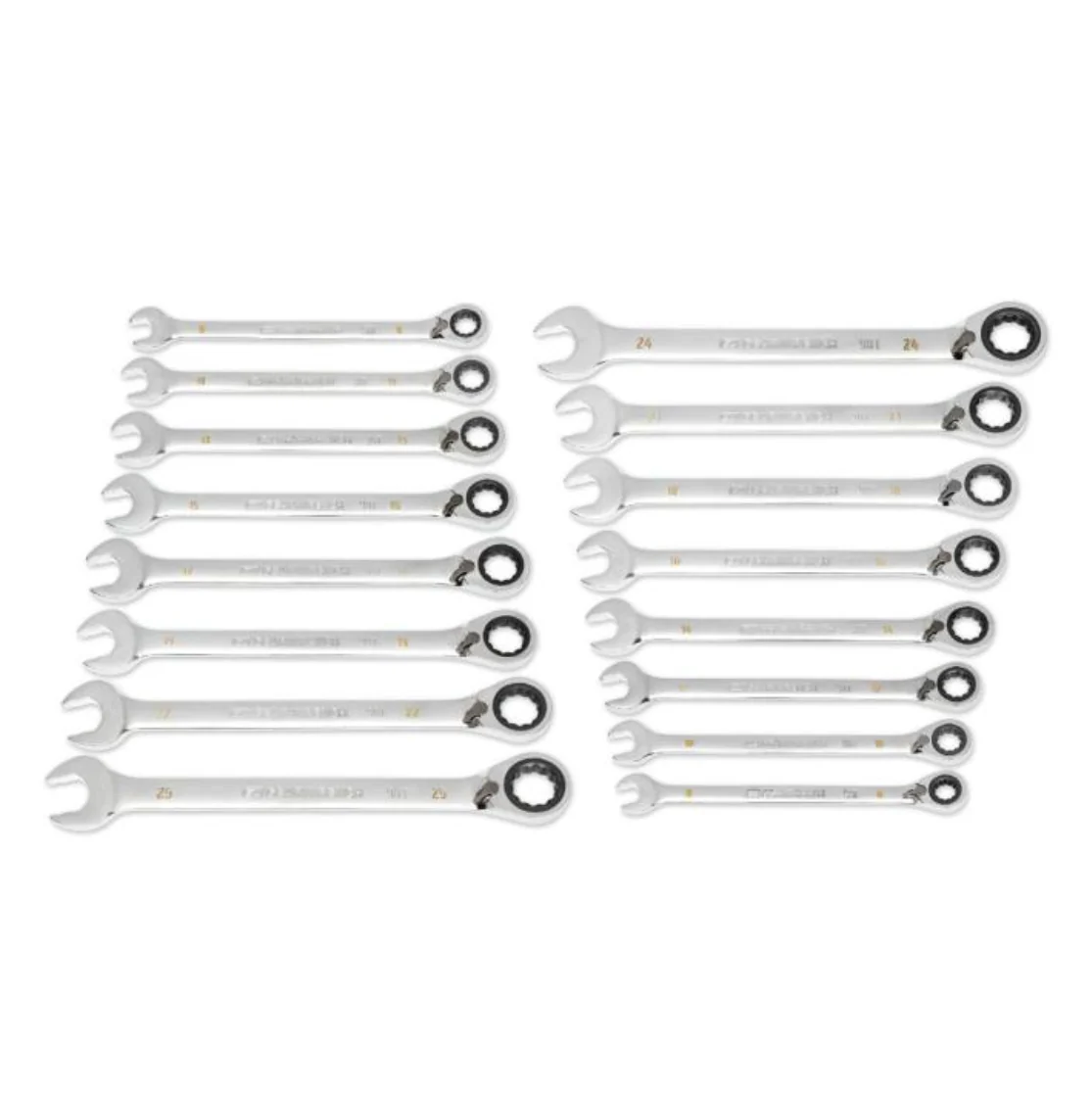 GearWrench 86629 - 16 Piece 90-Tooth 12 Point Metric Reversible Ratcheting Wrench Set