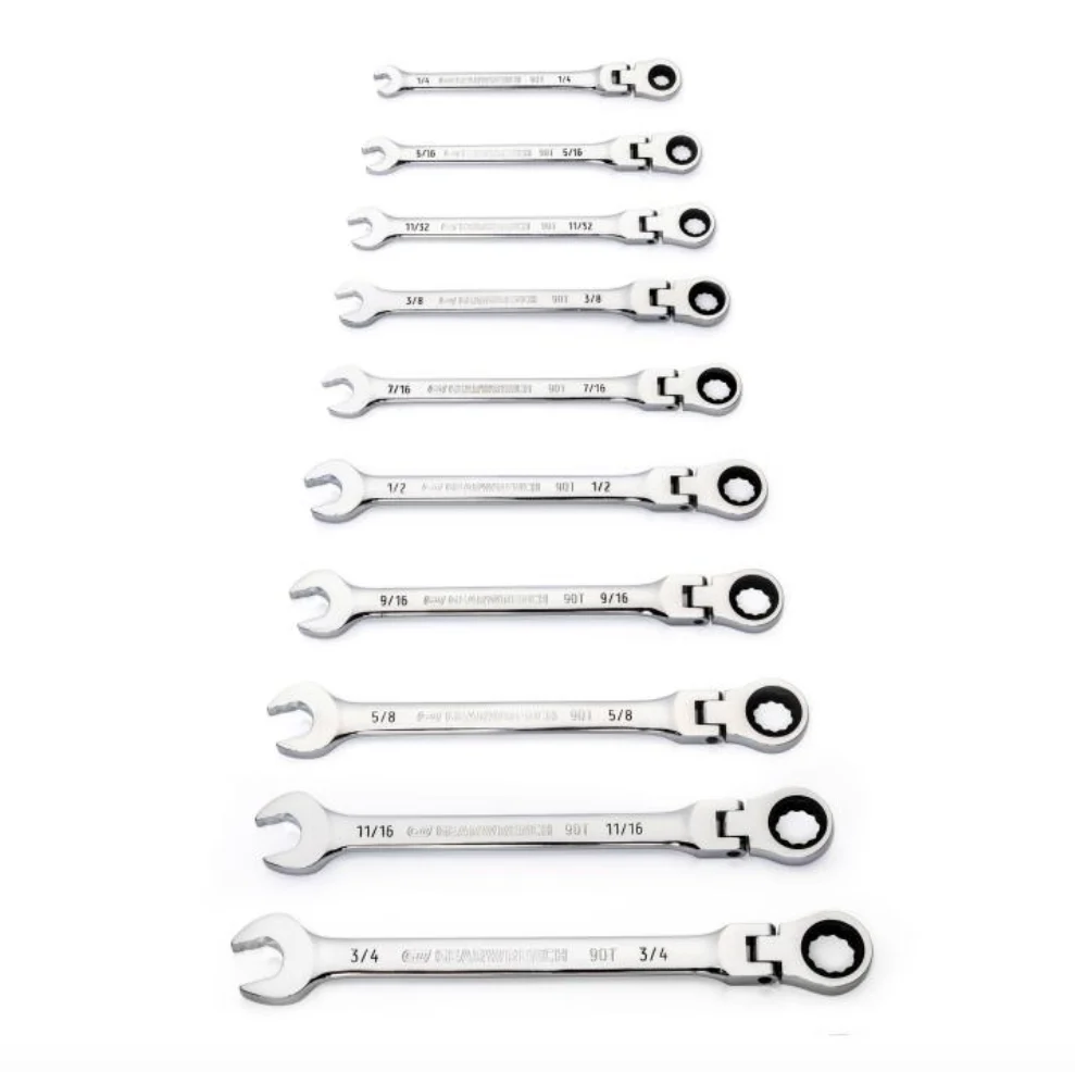GearWrench 86758 - 10pc 90-Tooth 12 Point Flex Head Ratcheting Combination SAE Wrench Set