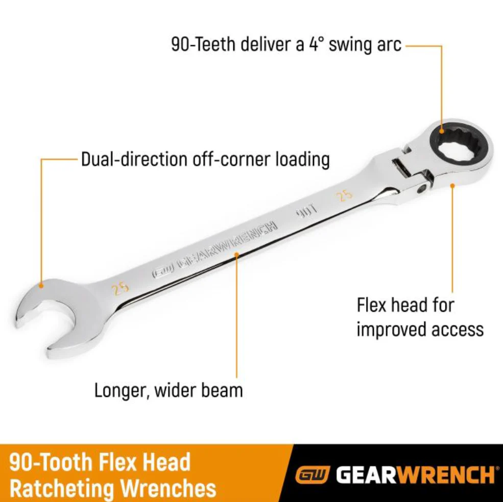 GearWrench 86758 - 10pc 90-Tooth 12 Point Flex Head Ratcheting Combination SAE Wrench Set - Image 3