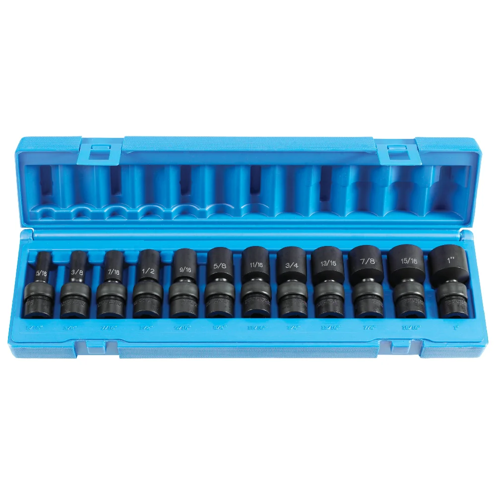 Grey Pneumatic 1212USD 12 Pc. 3/8" Drive 6 Point SAE Semi-Deep Universal Socket Set