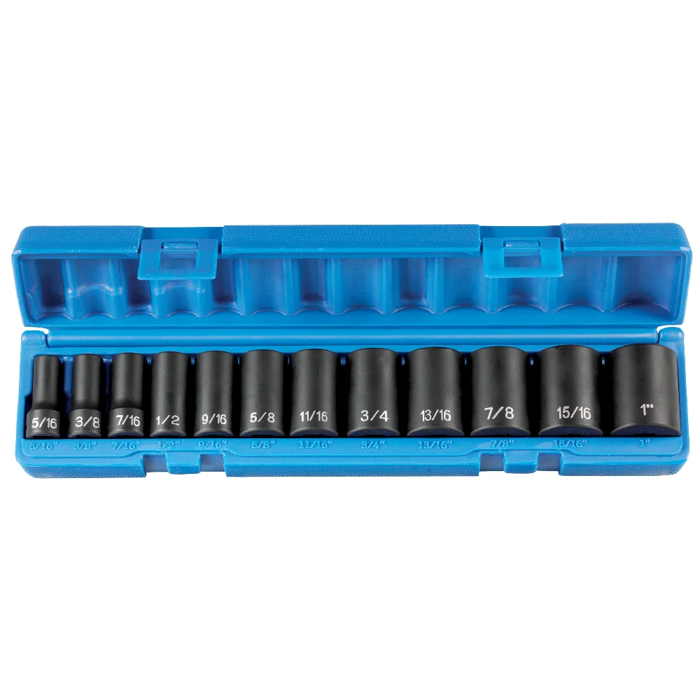 Grey Pneumatic 1213SD  3/8" Drive 12 Piece Semi-Deep Length 6 Point Impact Set SAE