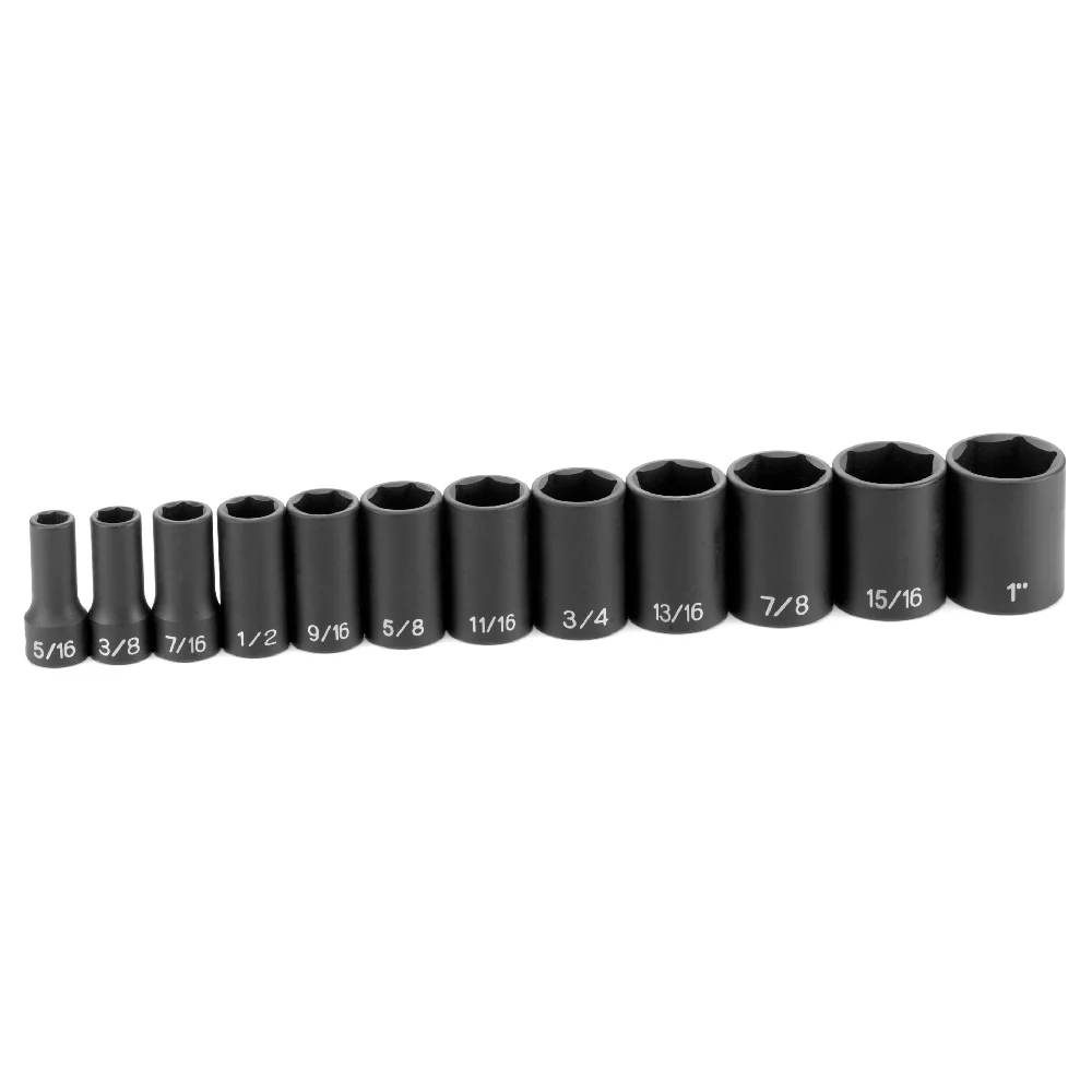 Grey Pneumatic 1213SD  3/8" Drive 12 Piece Semi-Deep Length 6 Point Impact Set SAE - Image 2