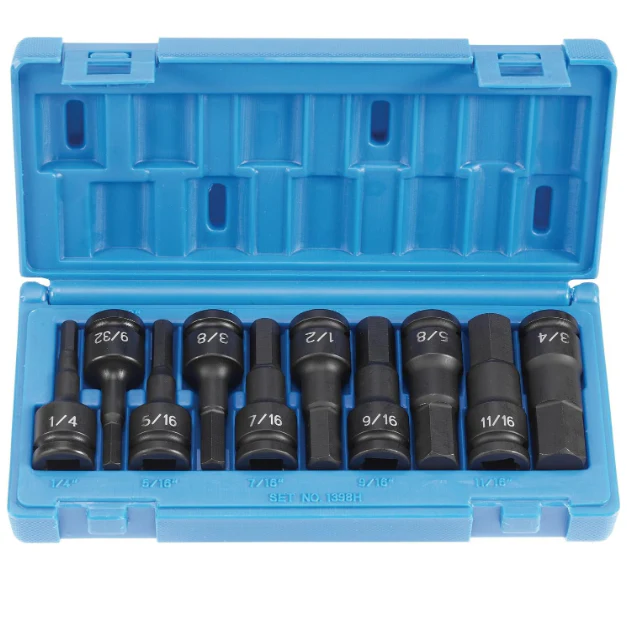 Grey Pneumatic 1398H 1/2" Drive 10-Piece Hex Driver Socket Set SAE