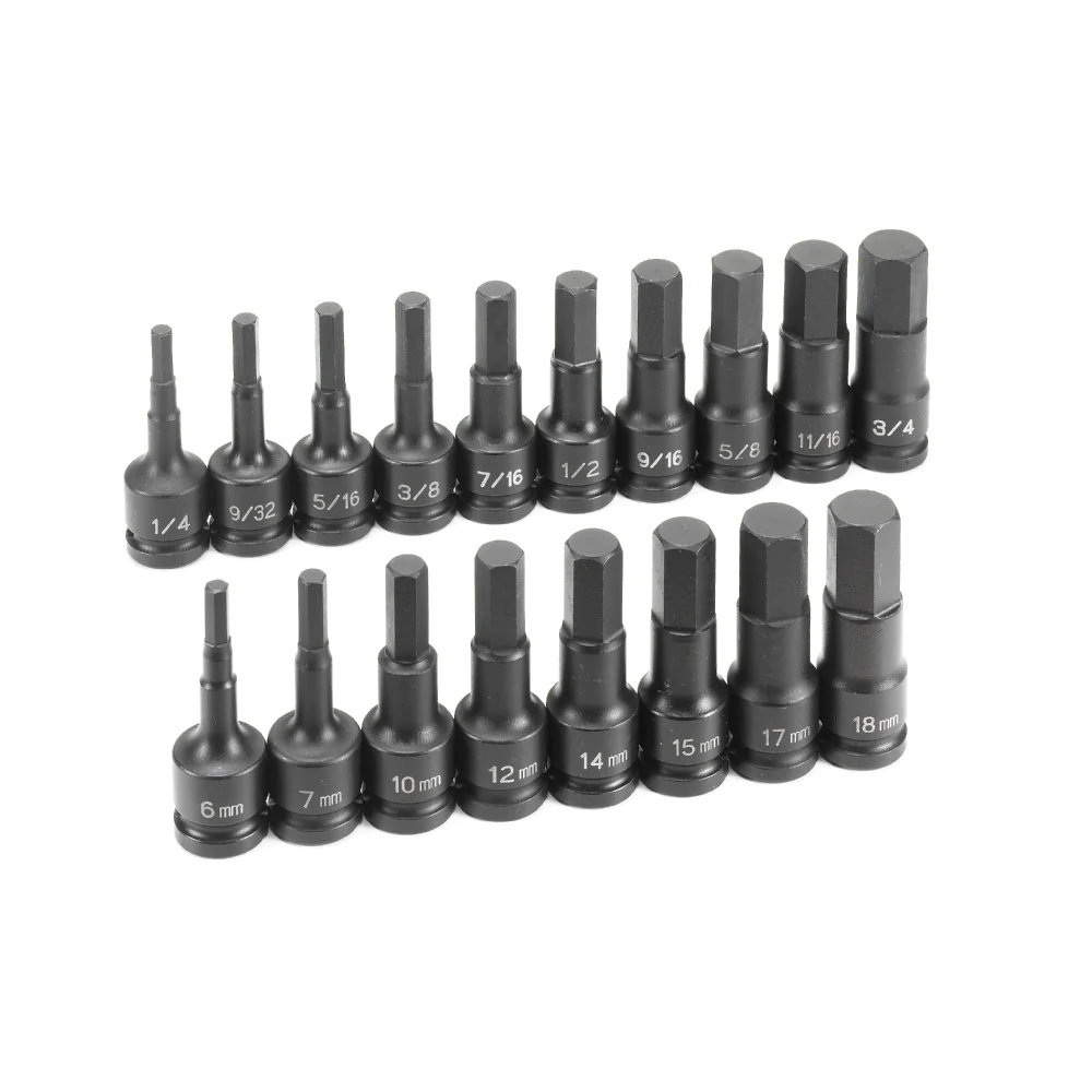 Grey Pneumatic 1598HC 1/2" Drive 18 Pc. Combo Hex Driver SAE/Metric Set - Image 2