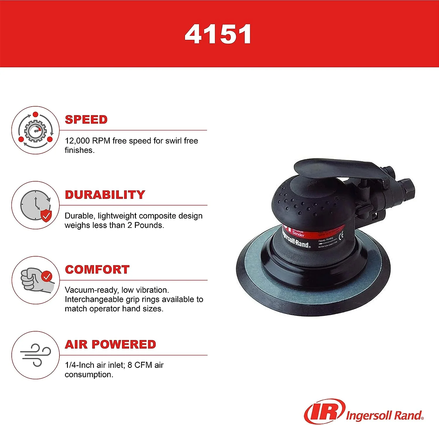 Ingersoll-Rand 4151 Ultra Duty 6" Vacuum Ready Random Orbit Pneumatic Sander - Image 2