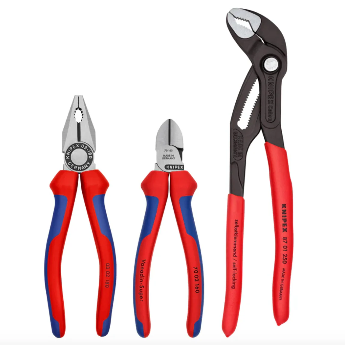 Knipex 002009V01 Cobra® Pliers: Combination, Diagonal, 3pc