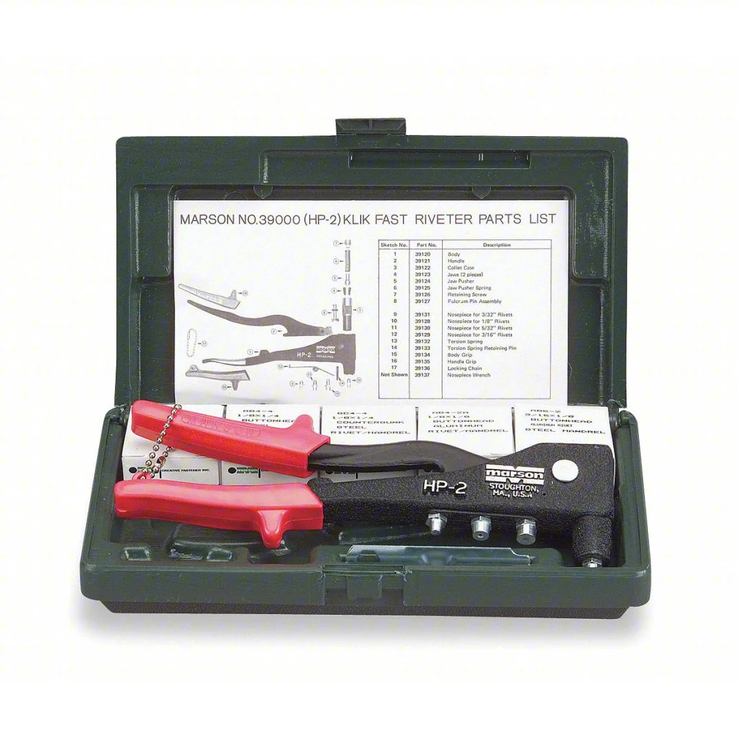 Marson 39001 HP-2 Rivet Tool Kit; 3/32", 1/8", 5/32", 3/16" Nose Tips - Image 3