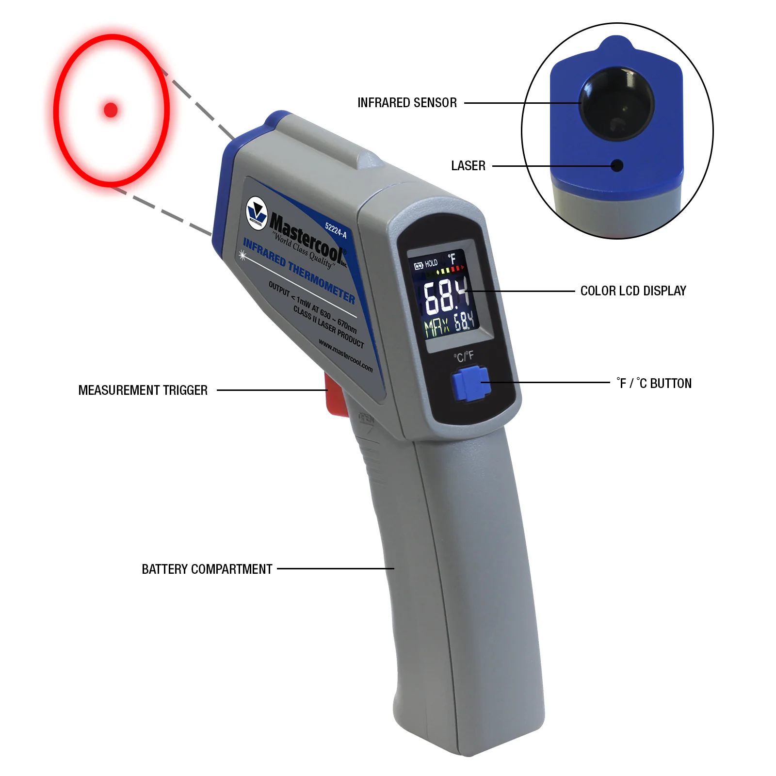 Mastercool 52224-A-SP Infrared Thermometer with Circular Laser - Image 2