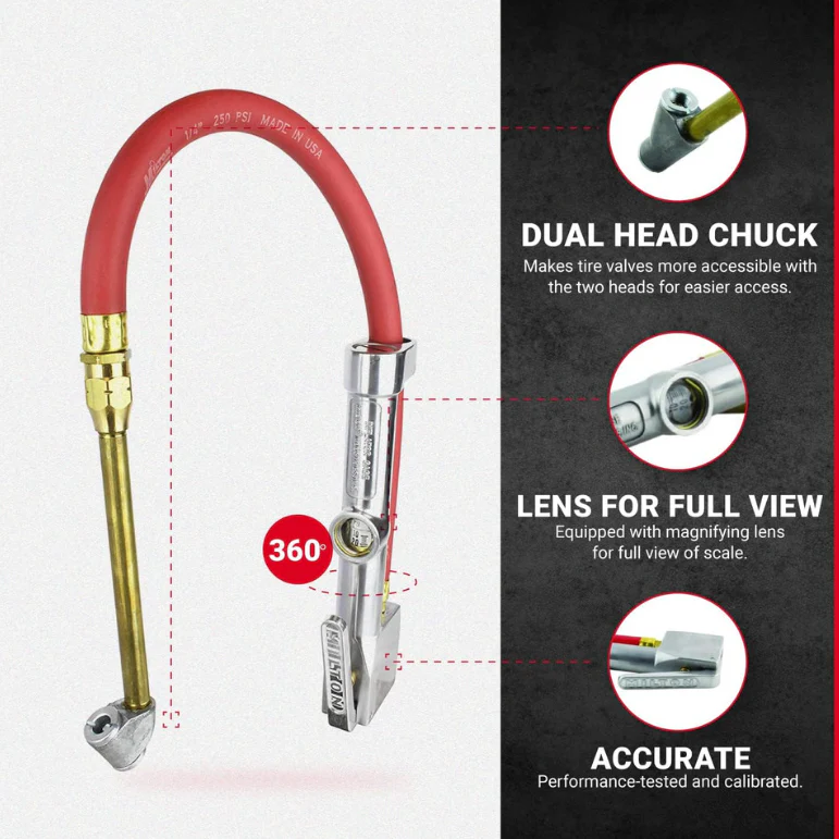 Milton S516 Tire Inflator Gauge with Dual Head Straight Foot Air Chuck - Image 2