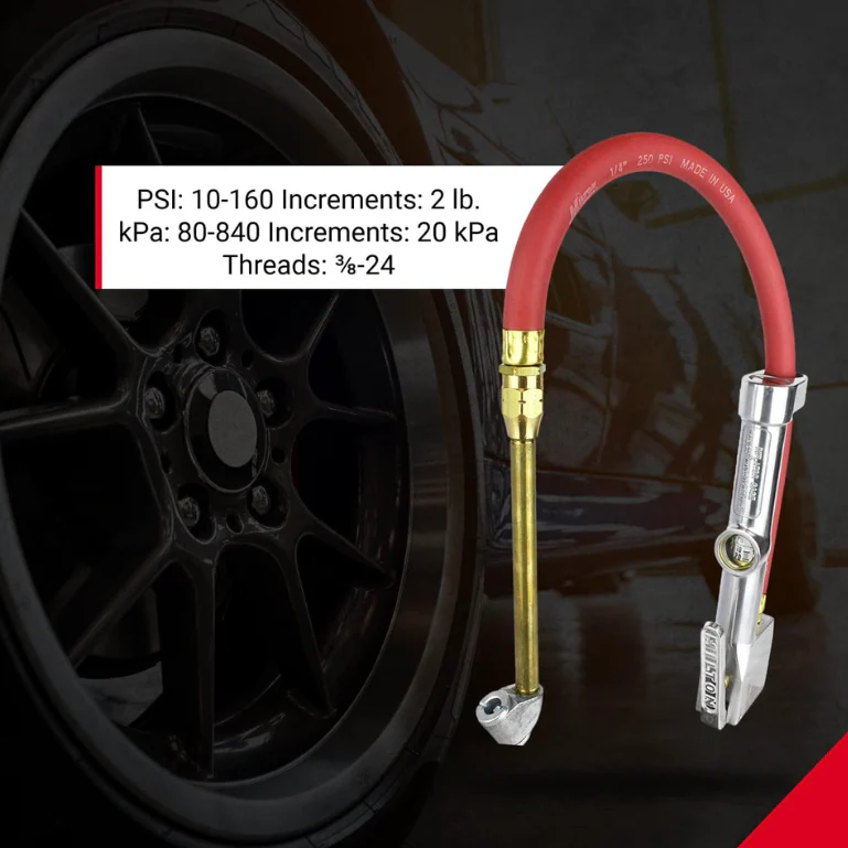 Milton S516 Tire Inflator Gauge with Dual Head Straight Foot Air Chuck - Image 4
