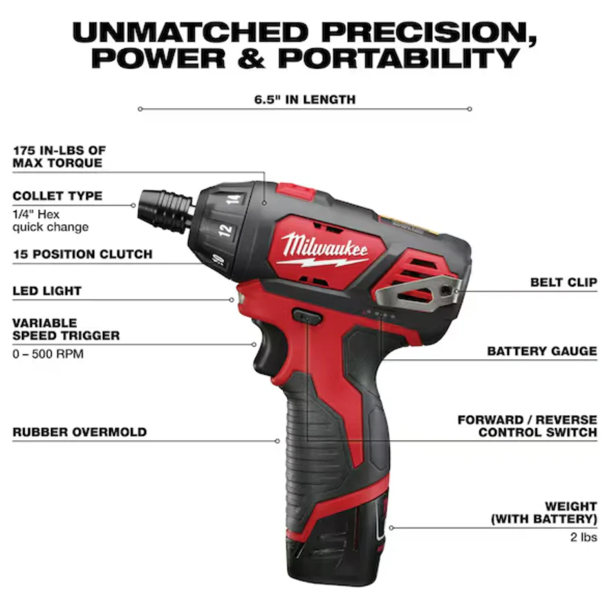 Milwaukee 2401-22 M12™ 1/4" Hex Screwdriver Kit - Image 4
