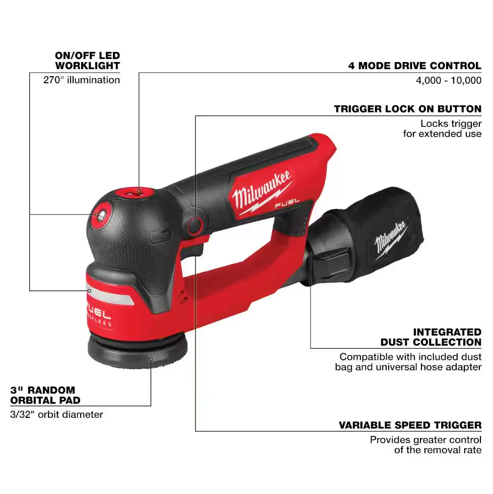 Milwaukee 2535-20 M12 FUEL™ 3" Random Orbital Detail Sander - Image 3