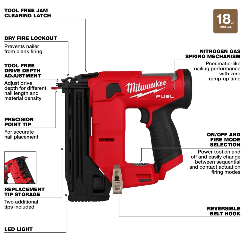 Milwaukee 2541-20 M12 FUEL™ 18 Gauge Compact Brad Nailer (Tool Only) - Image 2