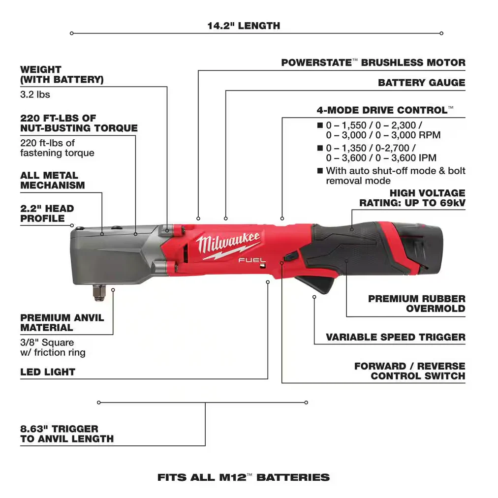 Milwaukee 2564-22 M12 FUEL™ 3/8" Right Angle Impact Wrench w/ Friction Ring Kit - Image 3