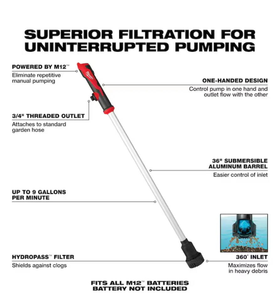 Milwaukee 2579-20 M12™ Stick Transfer Pump (Tool Only) - Image 3