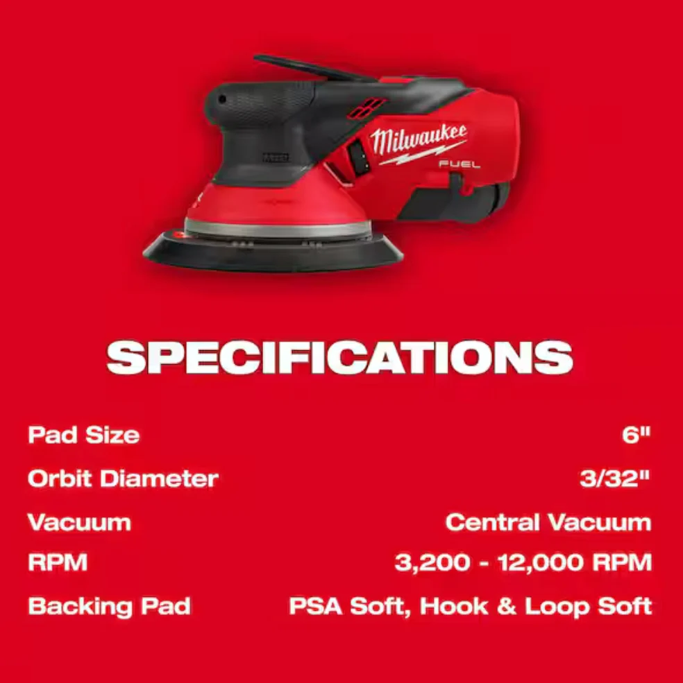 Milwaukee 2584-20 M12™ FUEL™ 6" Random Orbital Sander (3/32") (Tool Only) - Image 5