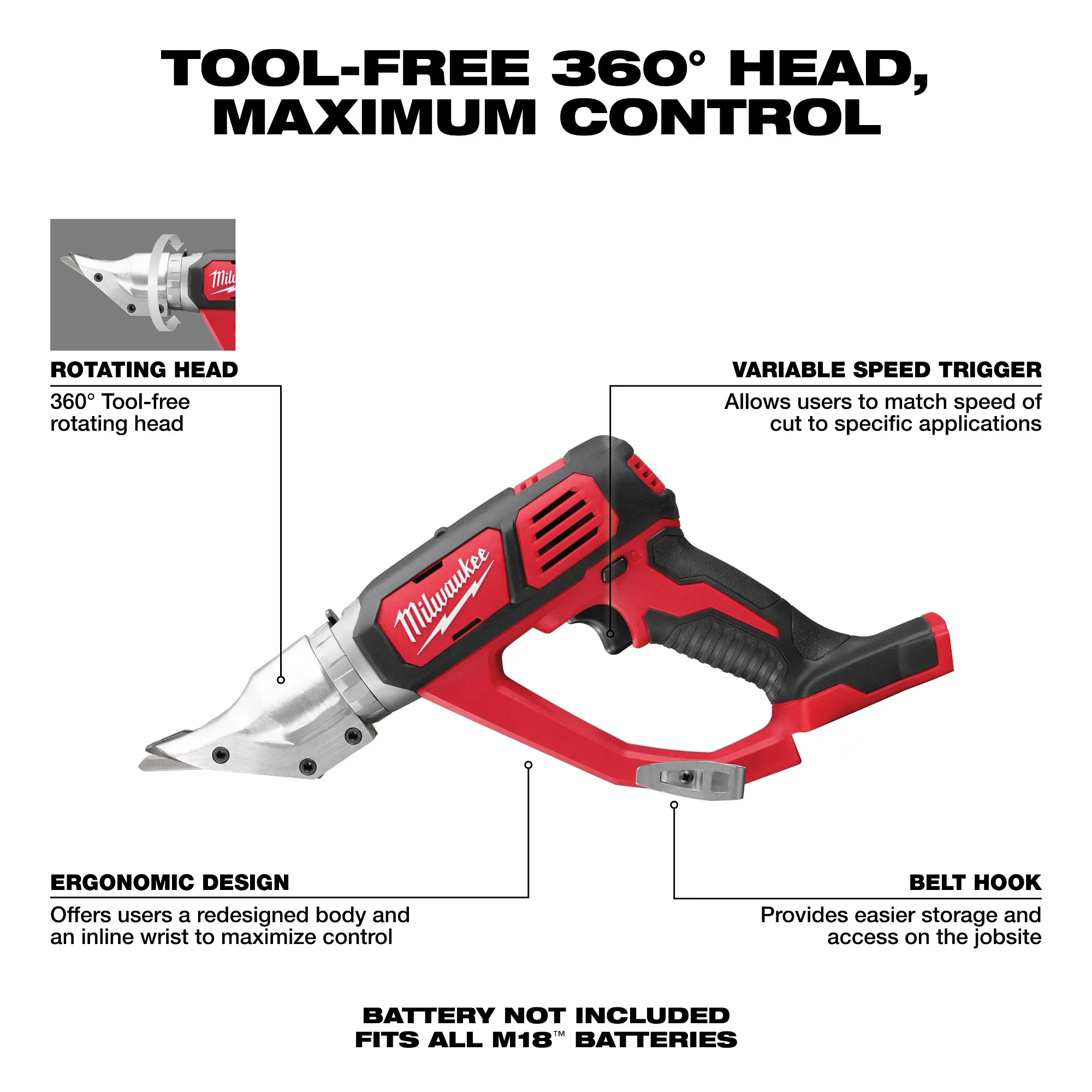 Milwaukee 2635-20 M18™ Cordless 18 Gauge Double Cut Shear Tool (Tool Only) - Image 2