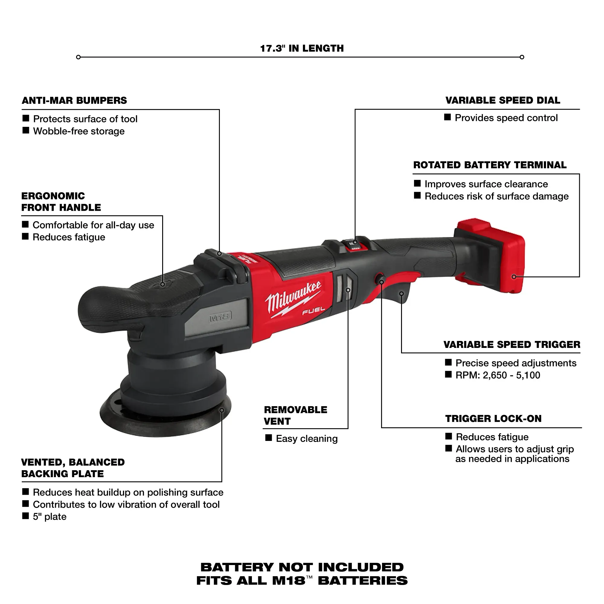 Milwaukee 2685-20 M18™ FUEL™ 21mm Random Orbital Polisher (Tool Only) - Image 3