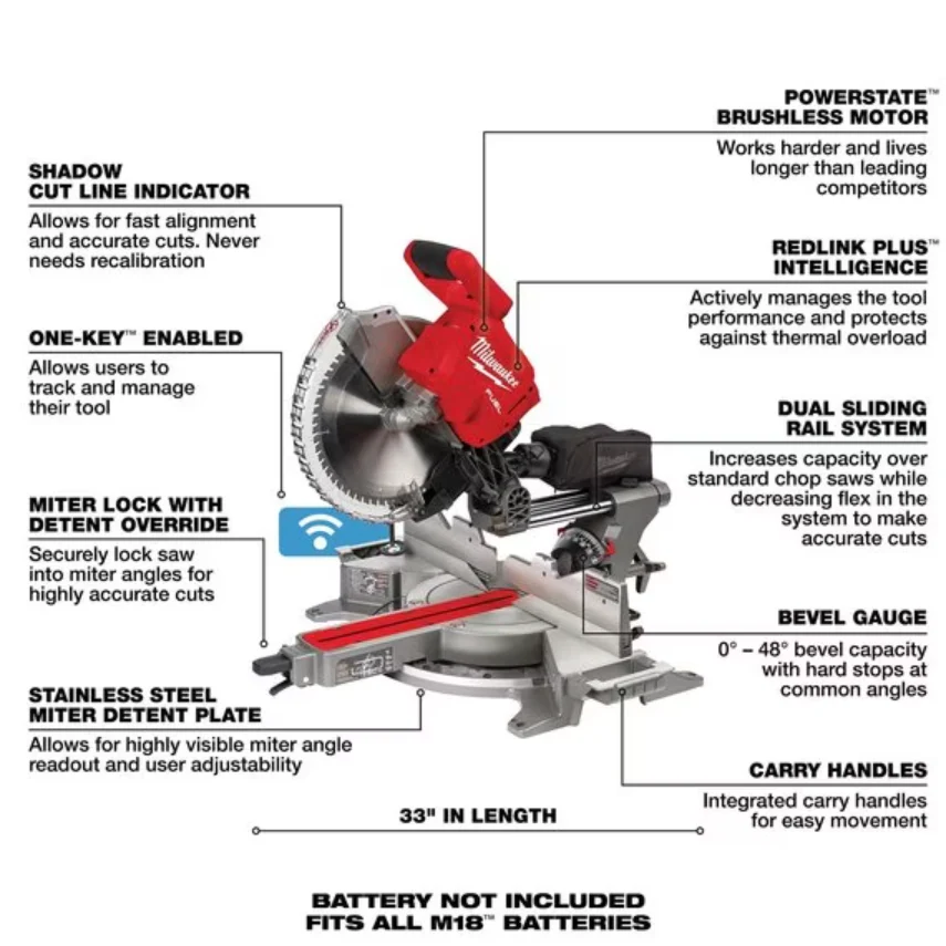 Milwaukee 2739-20 M18 FUEL™ 12" Dual Bevel Sliding Compound Miter Saw with ONE-KEY™ - Image 2