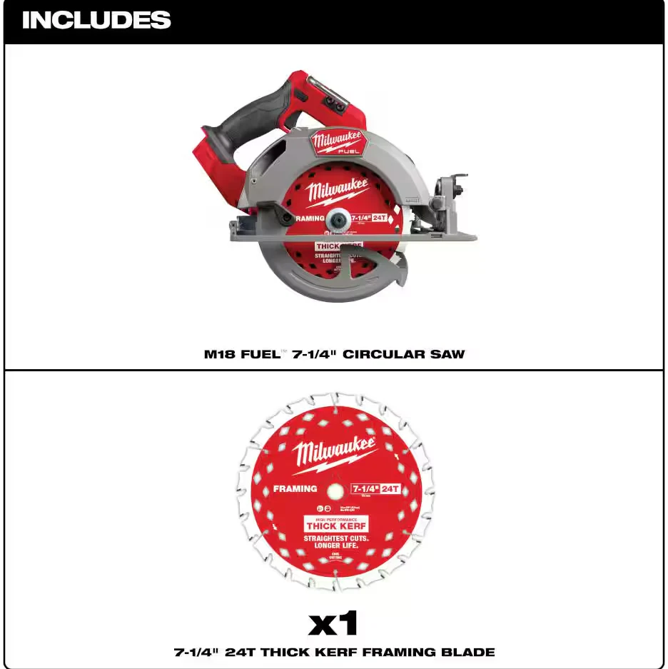 Milwaukee 2834-20 M18 FUEL™ 7-1/4" Circular Saw w/ 24T Thick Kerf Framing Circular Saw Blade (Tool Only) - Image 2