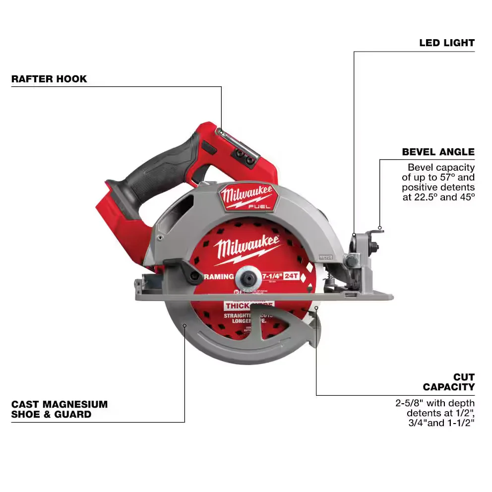 Milwaukee 2834-20 M18 FUEL™ 7-1/4" Circular Saw w/ 24T Thick Kerf Framing Circular Saw Blade (Tool Only) - Image 5