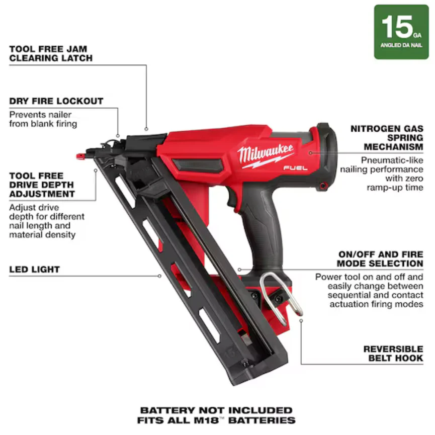Milwaukee 2839-20 M18 FUEL™ 15 Gauge Finish Nailer (Tool Only) - Image 4