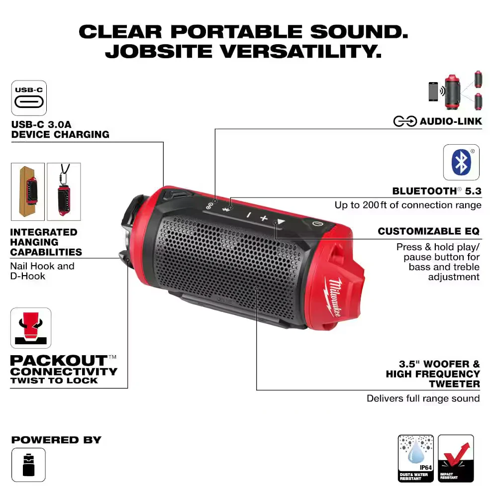 Milwaukee 2955-20 M12™ Bluetooth® Jobsite Speaker w/ PACKOUT™ Compatibility - Image 3