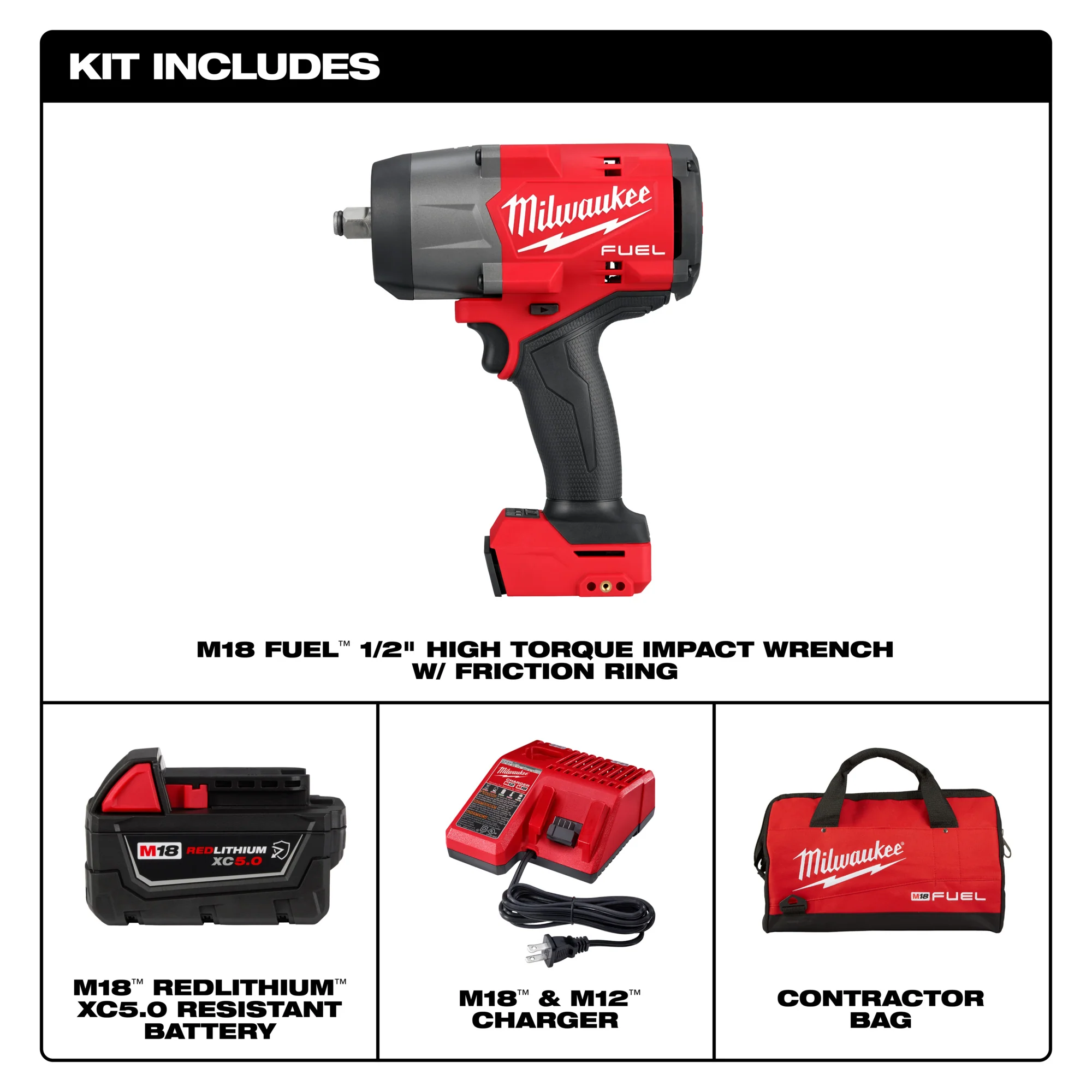 Milwaukee 2967-21B M18 Fuel 1/2" High Torque Impact Wrench w/Friction Ring Kit - Image 2