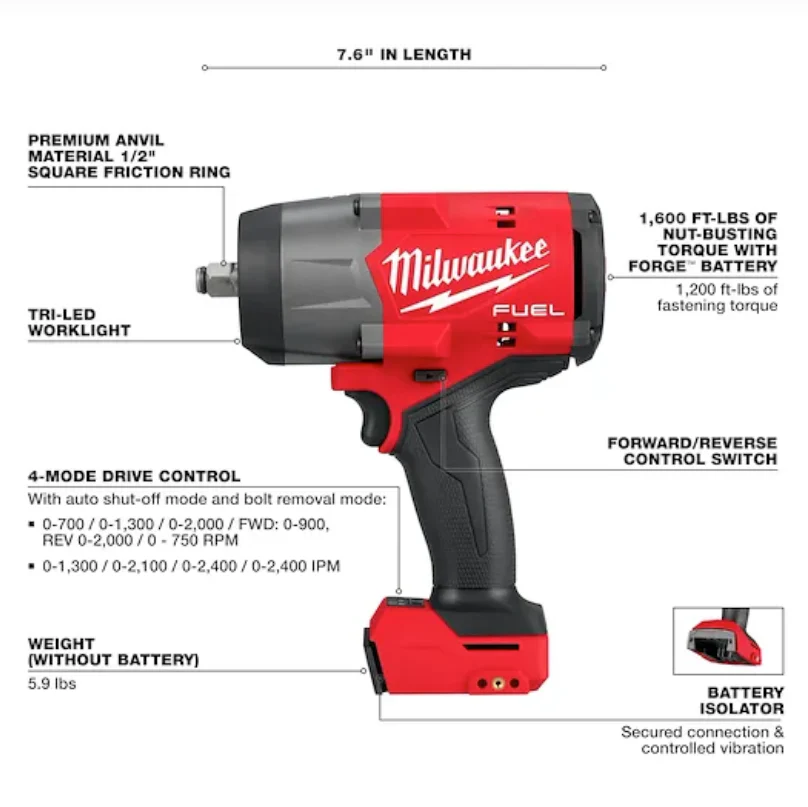 Milwaukee 2967-20 M18 FUEL™ 1/2” High Torque Impact Wrench w/ Friction Ring (Tool Only) - Image 2