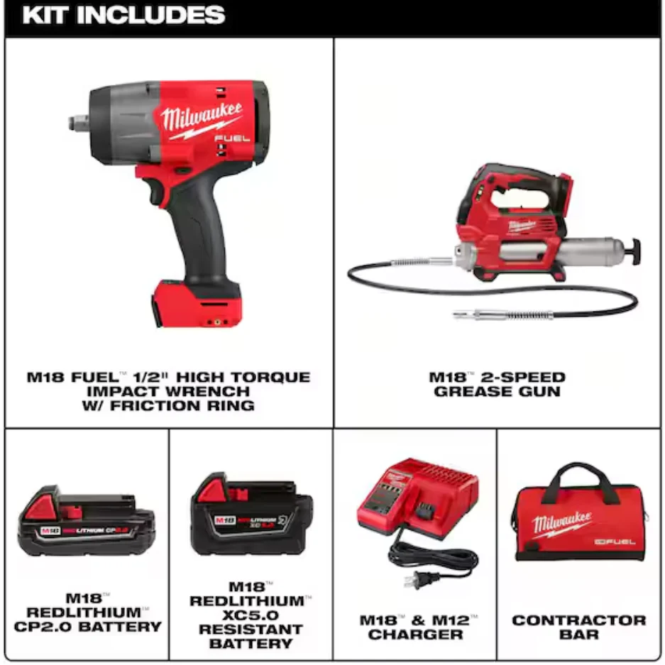 Milwaukee 2967-22GG M18 FUEL™ 1/2" HTIW w/ Friction Ring & Grease Gun Combo Kit - Image 2