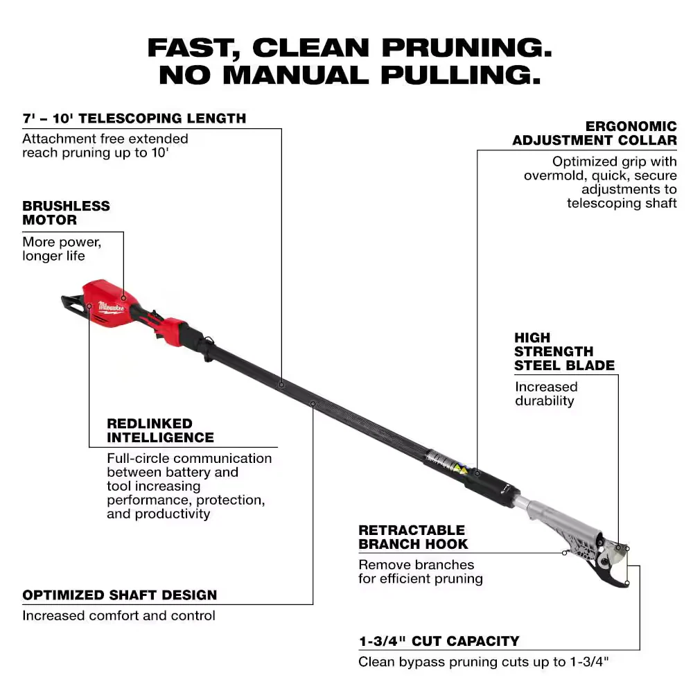 Milwaukee 3008-20 M18™ Brushless Telescoping Pole Pruning Shears (Tool Only) - Image 2