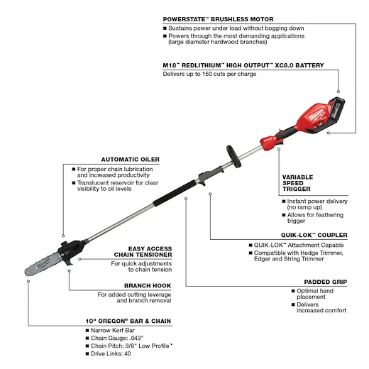 Milwaukee 3016-21PS M18 FUEL™ 10" Pole Saw Kit w/ QUIK-LOK™ Attachment Capability - Image 2