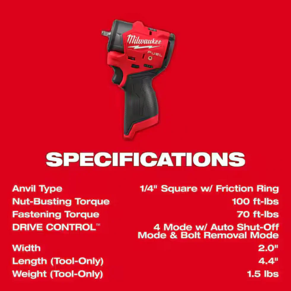 Milwaukee 3048-20 M12 FUEL Brushless Cordless 1/4" Subcompact Impact Wrench w/ Friction Ring - Image 6