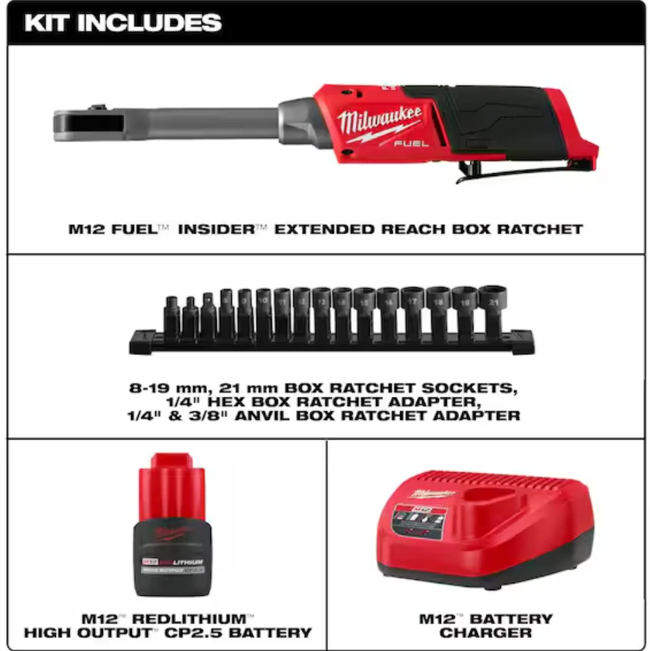 Milwaukee 3050-21 M12 FUEL™ INSIDER™ Extended Reach Box Ratchet Kit - Image 2