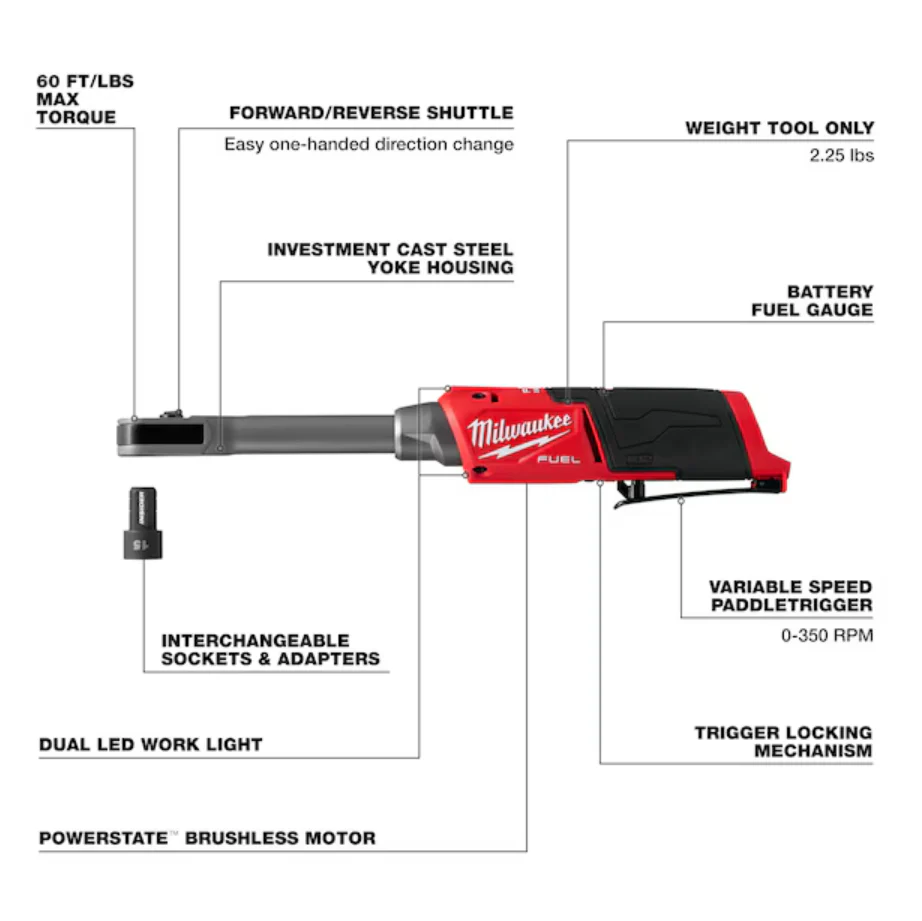 Milwaukee 3050-20 M12 FUEL™ INSIDER™ Extended Reach Box Ratchet (Tool Only) - Image 4