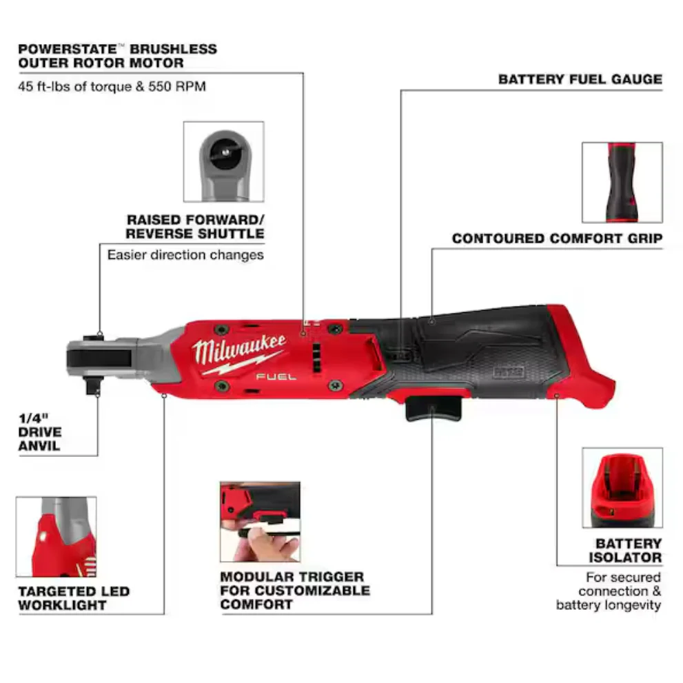 Milwaukee 3052-20 M12 FUEL™ 1/4" Ratchet (Tool Only) - Image 3