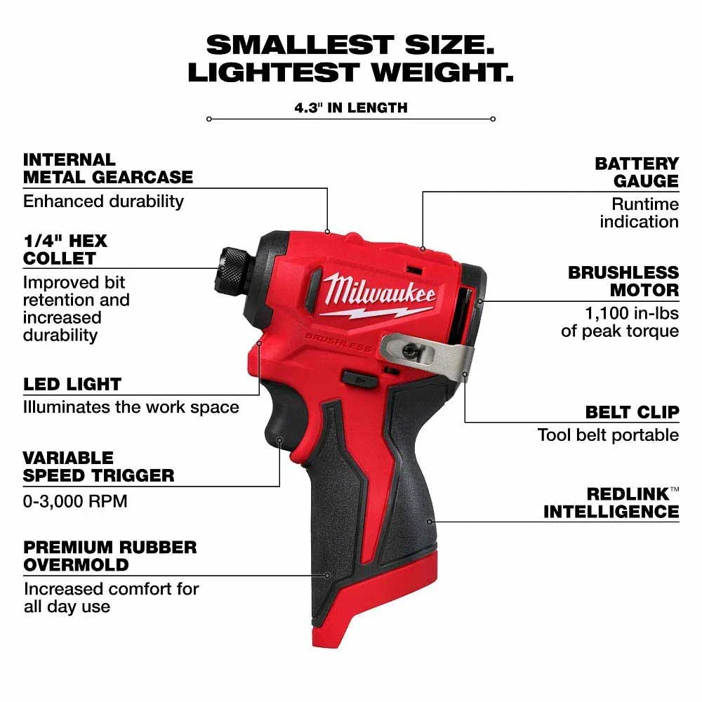 Milwaukee 3450-20 M12 Subcompact Brushless 1/4" Hex Impact Driver - Image 3