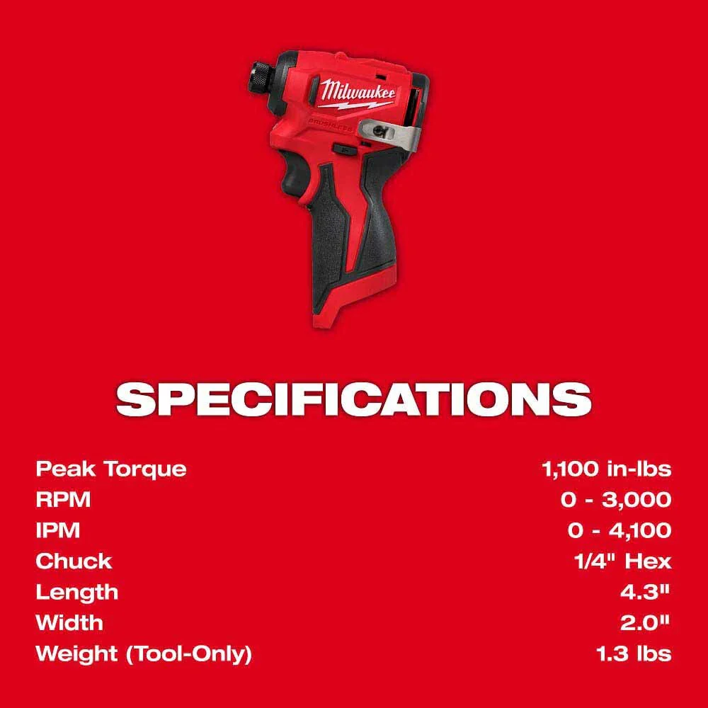 Milwaukee 3450-20 M12 Subcompact Brushless 1/4" Hex Impact Driver - Image 5