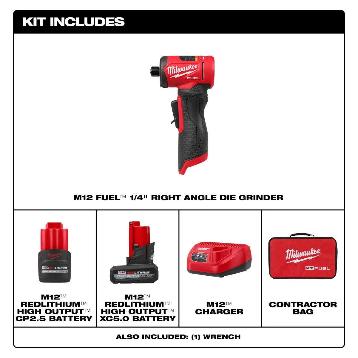 Milwaukee 3485-22 M12 FUEL 12V Lithium-Ion Brushless Cordless 1/4 in. Right Angle Die Grinder Kit - Image 3